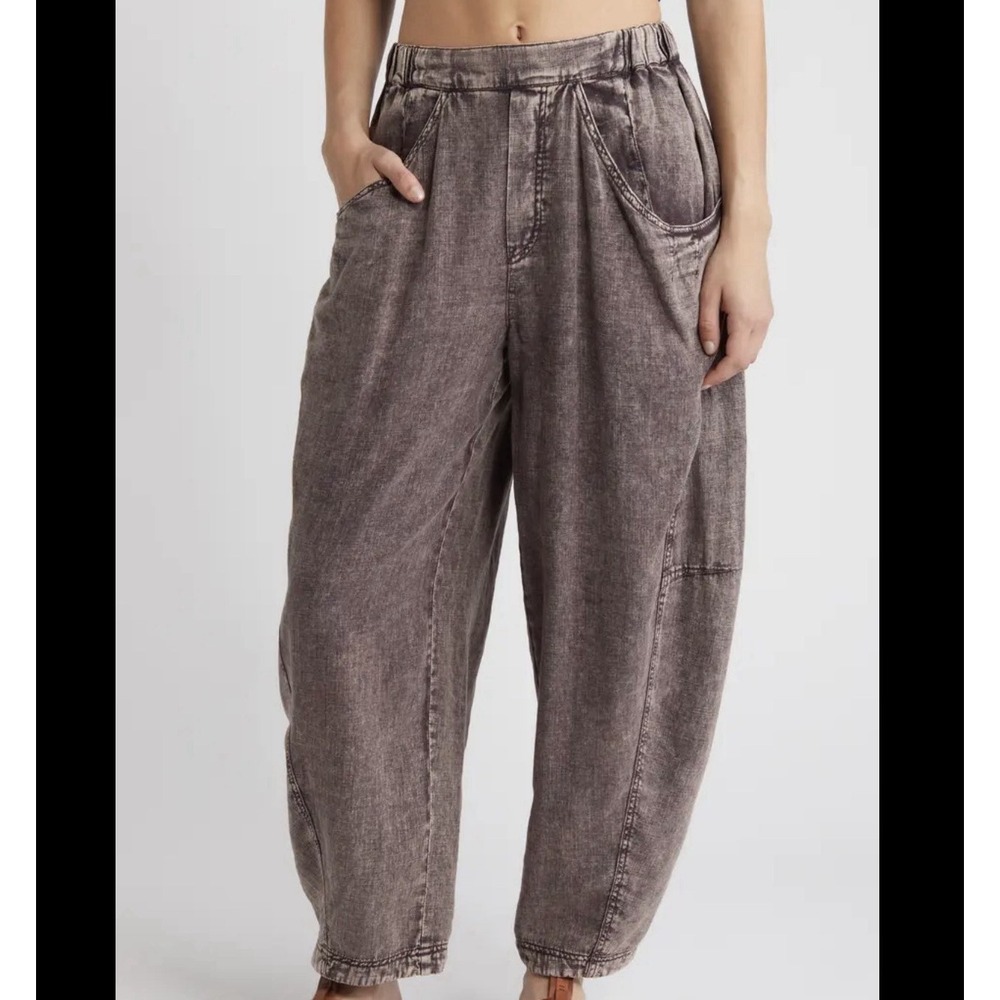Free People High Road Pull-On Linen Blend Barrel Pants Women's S Elastic Waist